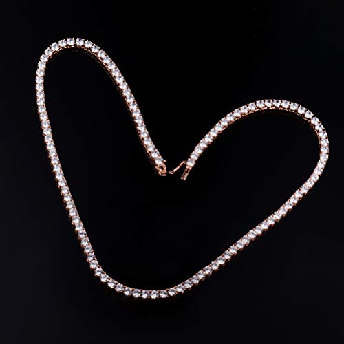 VOLUKA Tennis Necklace for Women Fake Diamond Chains 18K Rose Gold Plated CZ Cubic Zirconia Link Necklace Iced Out Fashion Hypoallergenic Jewelry (18in-rose gold-4mm) - Image 3