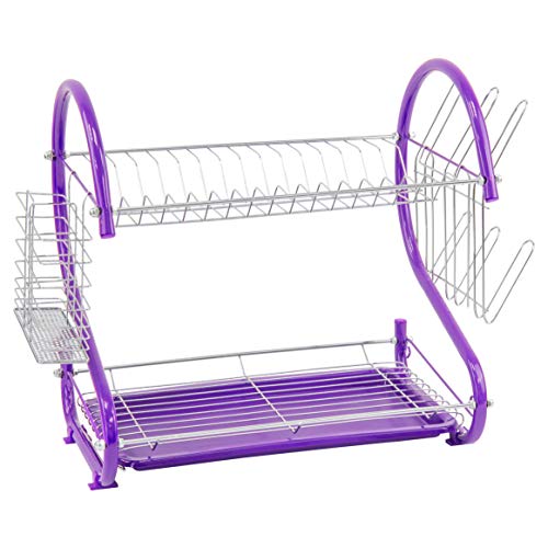 SQ Professional Durane - Escurreplatos de 2 niveles con soporte de cristal y bandeja de goteo (morado) Cover