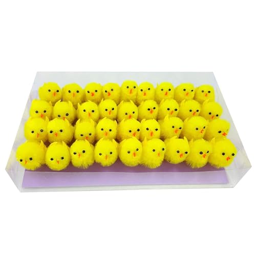 DearSun Pack of 36pcs 1.35 inches High Mini Easter Chicks Fluffy Chenille Little Tiny Chicks Easter Bonnet Decorations Party Supplies Cake Decorations (Yellow)
