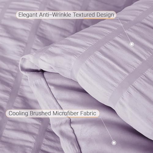 Image of MUXHOMO 7 Pieces King Comforter Set, Seersucker Bed in a Bag King Size, All Season Luxury Bedding Set with Comforter, Flat Sheet, Fitted Sheet, Pillowcases & Shams, Lavender