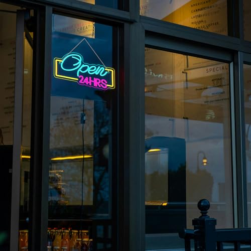 Image of Open 24 Hours Neon Signs for Wall Decor Dimmable LED Neon Lights USB Powered Light Up Sign for Business Bedroom Home Bar Club Shop Salon Hotel Decor