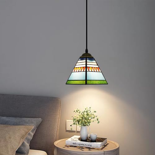 Chao Zan Suspension Tiffany Style, Lampe Pendante Vintage, Motif Géométrique Multicolore, Verre Coloré Salon Salle À Manger Abat - Jour,Lustres Luminaire...