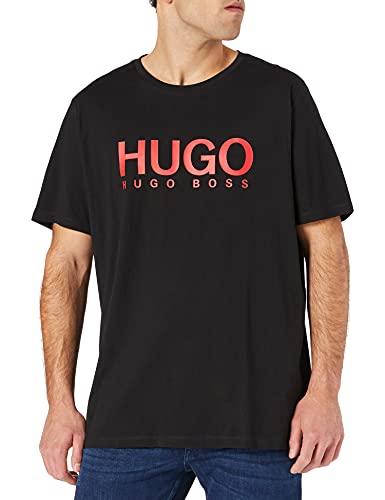 HUGO Mens Nico Cotton-Jersey T-Shirt with Blue Logo Print