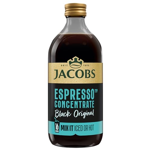 Jacobs Espresso Black Concentrate Zuckerfreies Getränkekonzentrat aus Löslichem Bohnenkaffee Glasflasche 16 Portionen 485 ml