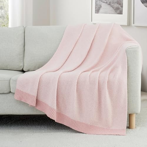 Carriediosa Heather Throw Blanket 60" X 80" Twin, 400GSM Ultra Soft Microfiber Fuzzy Fluffy Reversible Knitted Blankets Cozy Plush Lightweight and Warm Fall Throws for Couch, Bed, Sofa, Dusty Pink by Carriediosa - Used condition - Image 2
