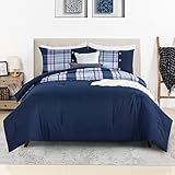 Rosecret Queen Size Yarn-Dyed Plaid Comforter Set with Unique Splicing and Button,3Pcs Soft Microfib