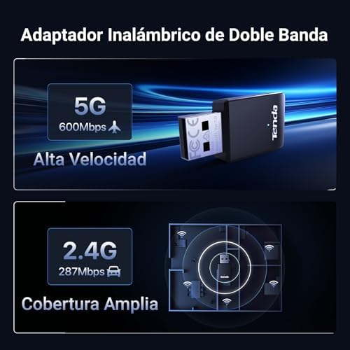 Image of Tenda WiFi Adapter for Desktop PC, AX900 USB WiFi Adapter with Dual Band 600Mbps 5GHz / 286Mbps 2.4GHz, Built-in Driver for Windows 11 /10 /7, USB WiFi Dongle(U11) (U11|WiFi 6|AX900)