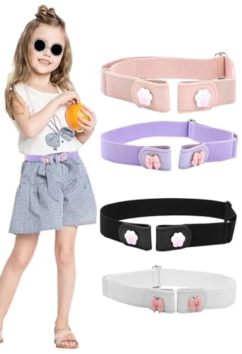 4 Packs Kids Boys Girls Adjustable Buckle Elastic Belt -Stretch Belt for Boys and Girls with Leather Loop Belt