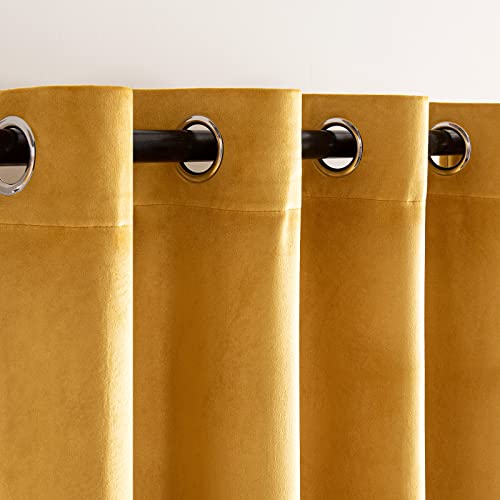Woaboy Velvet Curtains 90 Drop Mustard Yellow Curtain for Living Room Thermal Blackout for Bedroom Luxury Eyelet Drapes Soft Window Treatment Insulated Soundproof & Room Darkening W 46 x L 90 2 Panels - Image 2