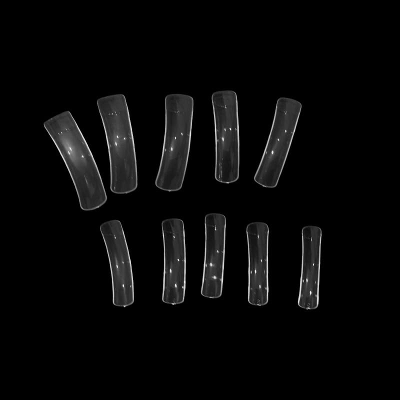 500PCS Long Curved Nail Tips Clear Full Cover Square Press on Nails 10 Sizes Transparent False Nails for Nail Salon & Home DIY