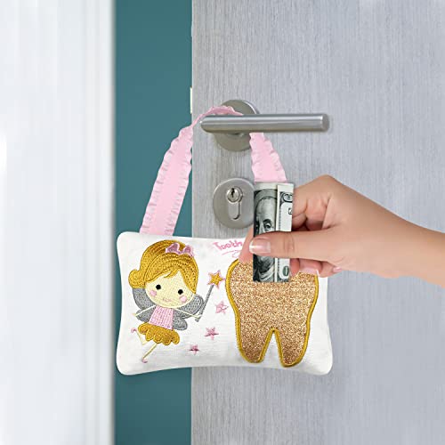 Miniatura 6 de Almohada De Hada De Los Dientes Con Bordado De Niña, Dientes Dorados Brillantes, Bolsillo Para Colección De Recuerdos, Regalos Para Niños Gold