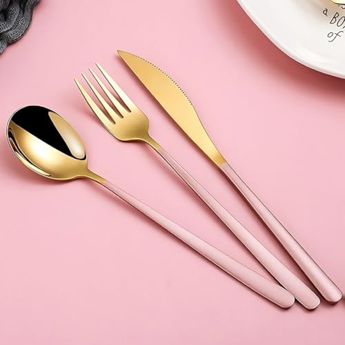 Image of BonZeaL Stainless Steel Pink Gold Cutlery Set for Dinning Table 3 Pieces Silverware Set Premium Flatware Set with Gift Box Dinnerware Tableware Set Portable Travel Cutlery Set Gift ForTravellers