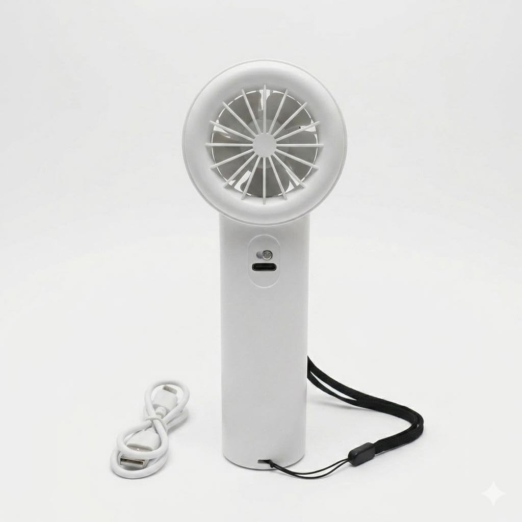 Maskeen Portable Handheld Mini Fan, USB Rechargeable with Wrist Strap and USB Charging Cable, Multipurpose Hand fan for Travel, Kitchen, Room (Assorted)