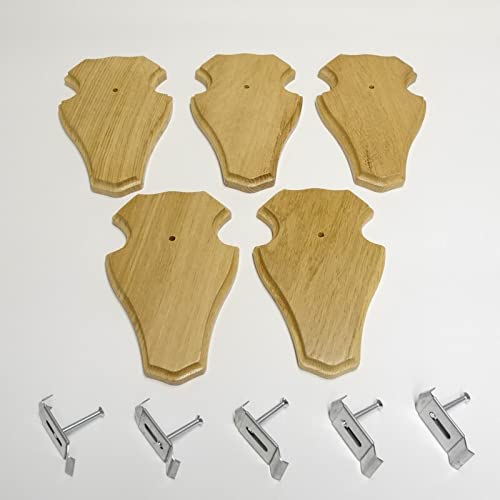 Generisch 5 Stück REH Trophäenschilder Stumpf klein in Eiche Hell AF 19 cm x 11 cm mit 5 Stück Gehörnklammern