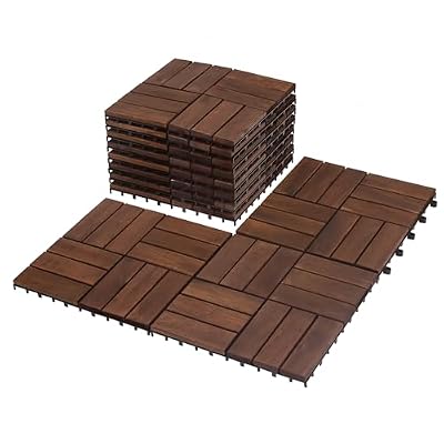 Interlocking Deck Tiles 12"x12"x0.94'' FSC Acacia Hardwood Dark Brown Patio Decor Flooring Tiles for Outdoor & Indoor Floor Tile - Wood Flooring Carpet Squares.FresGard Brand 10PCS/Pack