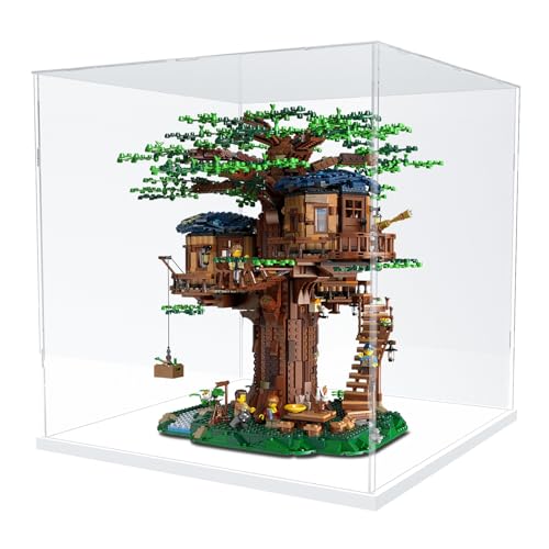Image of Choowin Large Acrylic Display Case for Lego Ideas Tree House 21318 & Piano 21323 - Thickened Clear Acrylic Display Box for Collectibles - Dustproof, Assemble, White Base