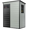DWVO 5x3FT Outdoor Storage Shed with Fence-Style and Side Windows, Floor, Lockable Doors, Plastic Storage for Backyard and Garden, Blue-Gray
