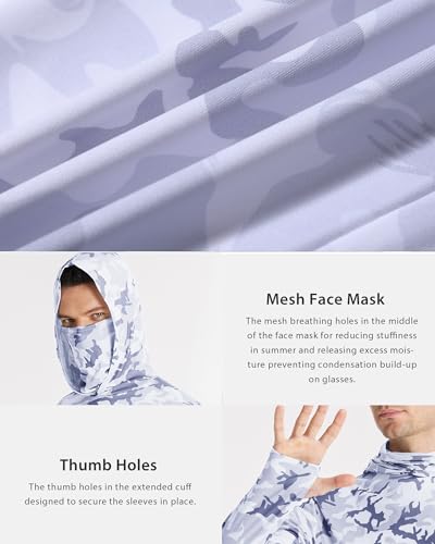 Image of FISHEAL Men's Performance Fishing Hoodie Shirt - UPF 50+ Sun Protection Long Sleeve Thumbholes Shirts with Neck Gaiter