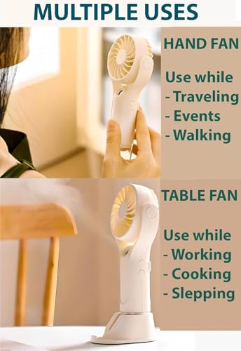 Image of DRIFTX Portable Hand Fan Rechargeable Table Fan Mini USB Fan | With Mist Spray Humidifier for Hot Summer | Ideal for Home, Office, Kitchen & Travel Use (Beige White, 1000mAh)