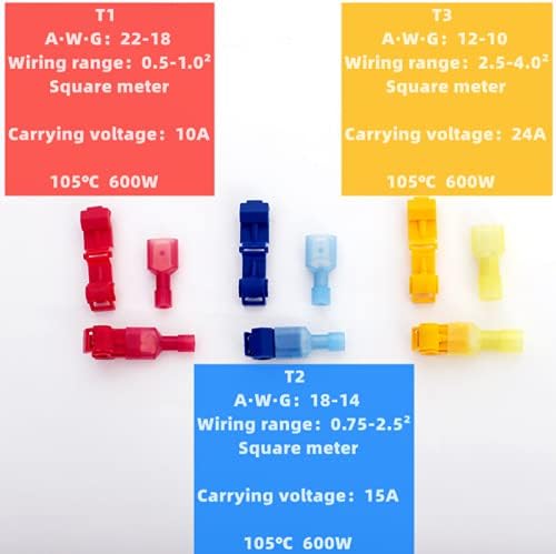 50 PCS,T-Shaped Crimp Terminal,Electrical Connector,Connection Clamps,Quick-Free Stripping,Cable Connector(T3 Yellow)