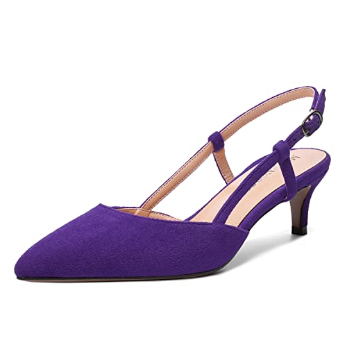 MODENCOCO Womens Pointed Toe Slingback Fashion Wedding Suede Elegant Buckle Kitten Low Heel Pumps Dress Shoes 2 Inch