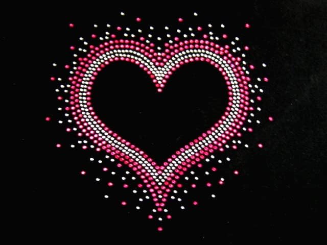 Hot Pink Heart Rhinestone Iron On Hotfix Decal Transfer Bling 7 by 7