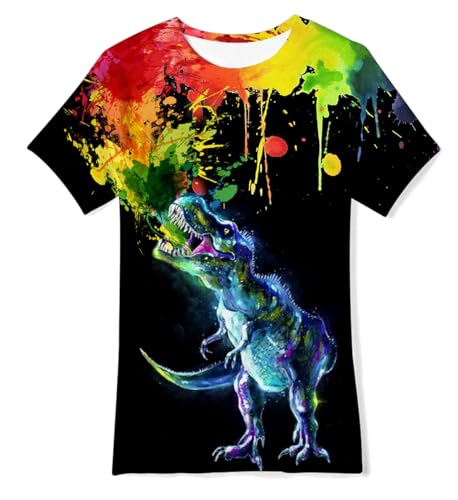 Belovecol Boys Girls T-Shirt Teens Colorful Graffiti Short Sleeve Black T Shirts Cool Crewneck Tee Shirts 13 Years