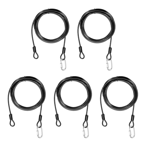 PATIKIL Double Loop Security Cable Lock 5/32" Diax9.8Ft w/Links Black 5 Set
