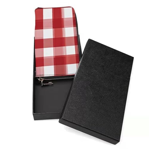 Red Checkered White Squares Wristlet Long Wallet Womens Purse Zip Clutch Large Capacity Leather Purse Credit Coin Purse3