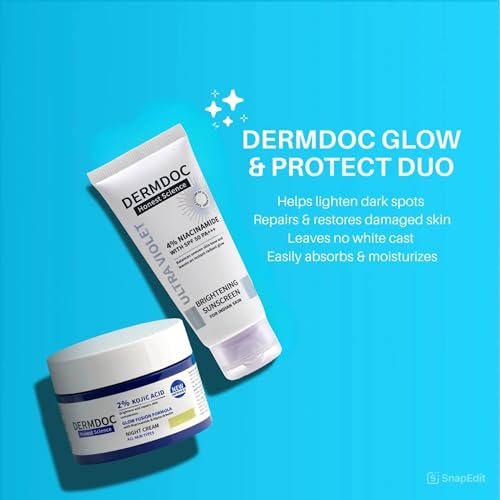 DERMDOC 2% Kojic Acid Glow Fusion Night Cream (50 gm) + 4% Niacinamide Ultra Violet Brightening Sunscreen with SPF 50 PA+++ (50 gm) | Skin... - Image 4