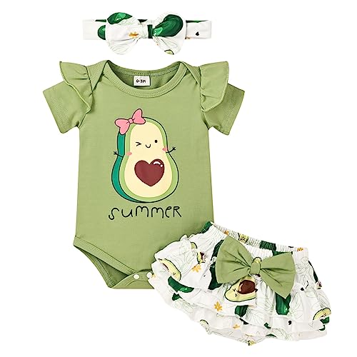 Image of DOMOABEI Newborn Baby Girl Clothes Infant Summer Shorts Set Ruffle Romper Cute Baby Clothes Summer Outfits Set 0-18 Months