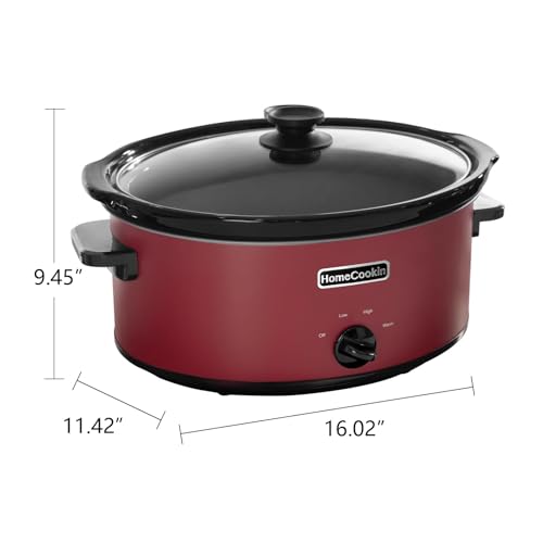HOMECOOKIN 7 Quart Slow Cooker Oval Manual Pot Food Warmer with 3 Cooking Settings, Red Stainless Steel