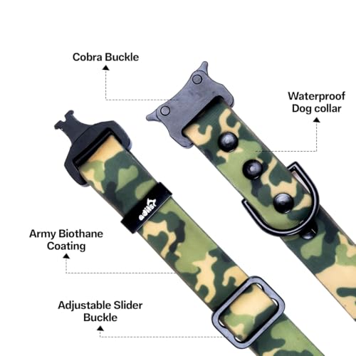 Image of Adil's Biothane Waterproof Dog Collar, Dog Leash & Collar Leash Combo | Heavy Duty TPU Coated Webbing | Adjustable Quick Release Buckle | Odour Resistant (Army Print, M-18, Collar Only)