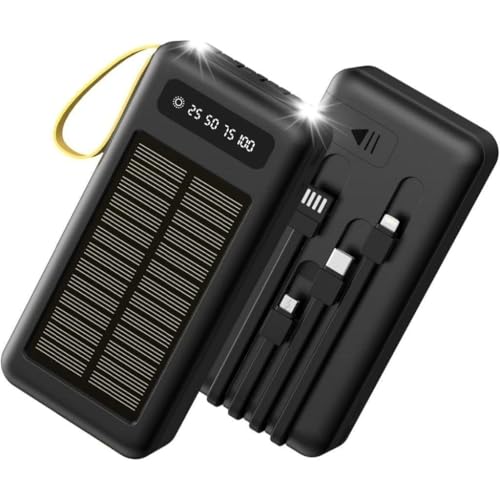 Carregador Portátil Power Bank Solar 20.000mah Com cabos 5 Em1 LED lanterna - Compatível com Iphone e outros celulares (Cor Aleatória Preto ou Branco)