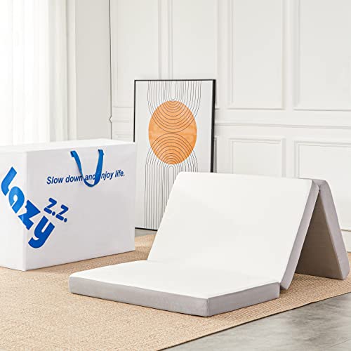 Lazyzizi Folding Mattress,Memory Foam Tri-fold Mattress with Breathable & Washable Bamboo Fiber Fabric Cover, Foldable Floor Guest Bed for Camping, Road Trip, 4Inch Single by Lazyzizi - Used condition - CA$120.89