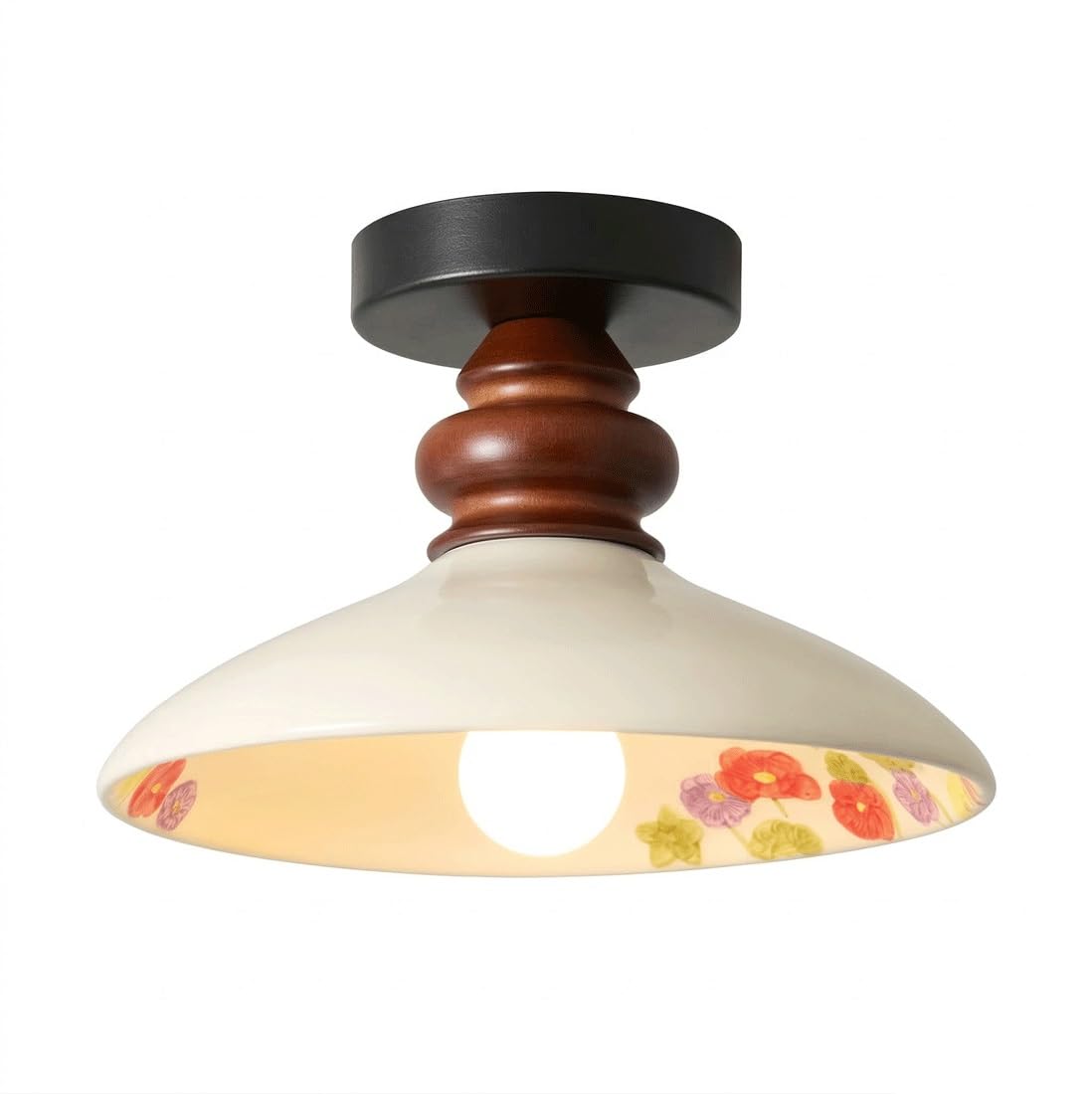 Ceramiczna Sufitowa, Z Drewna Kauczukowego Montowana Na Płasko, Porcelanowa Oprawa W Stylu Mid-Century Modern Z Kwiatowym Wzorem, Wystrój Retro Do Przedpokoju, Balkonu, Szafy, Korytarza, Domu