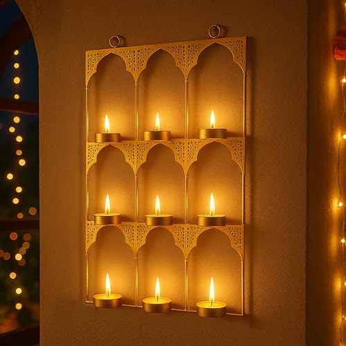 Image of CraftVatika Tealight Candle Holder Festive Decor,Wall Mounted Iron Tealight Candle Holder Stand Frame for Home Christmas Diwali Decoration Items, Diwali Gift Items, Wall Decor, Pooja Decoration Items