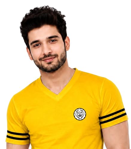 Image of Geum Men's Solid Half Sleeve V-Neck T-Shirt | Soft & Breathable Fabric | Regular Fit | Casual Everyday T-Shirt