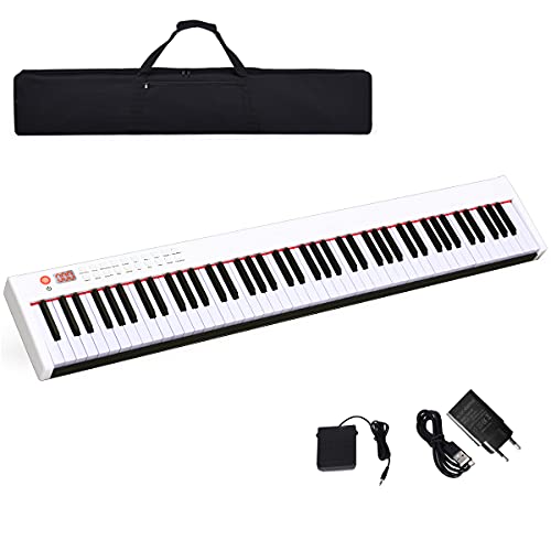 COSTWAY Piano Numérique 88 Touches, Clavier Électronique Portable avec Touches Lestées, Fonction Bluetooth, Interface MIDI, Haut-Parleurs et Pédale de Sustain, pour Enfants et Adultes (Blanc)