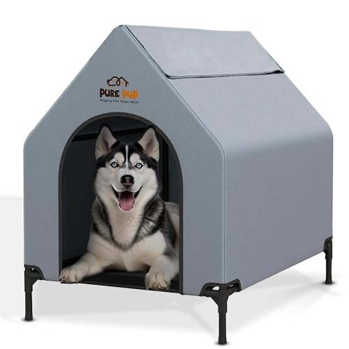 Extra große Outdoor Hundehütte mit Dachüberdachung Hochbett mit Netzfenstern - Wetterfester Hundeunterstand für mittelgroße Rassen - Ideale Hundehütte Outdoor Extra große Outdoor Hundehütte mit Dachüberdachung Hochbett mit Netzfenstern - Wetterfester Hundeunterstand für mittelgroße Rassen - Ideale Hundehütte Outdoor