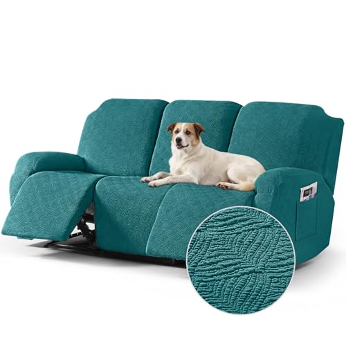 Image of Timeles Recliner Covers for 3 Seater Reclining Couch Covers Sofa Slipcover Furniture Protector for Dogs and Pets Stretch Soft Washable (Three-Seater, Emerald Green)