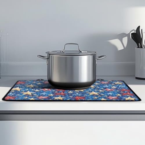 Image of Induction Stove Top Cover Protector Multipurpose Flat Top Stove Cover Mat Universal Stove Top Cover for Electric Anti-Scratching Cooktop Mat, 29 x 21 Inch, Red Blue Yellow Stars Print