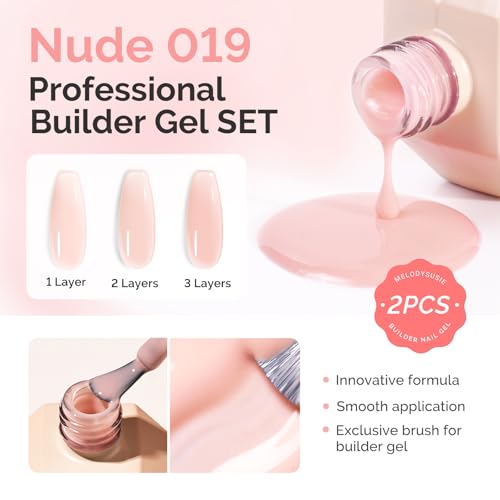 Image of MelodySusie 2PCS 15ML Nude Builder Nail Base Gel for Nails Thickening,Soak Off UV Extension Gel,Rhinestone Glue in a Bottle for Nail Art Design Gift for Women DIY Manicure at Home 019 * 2