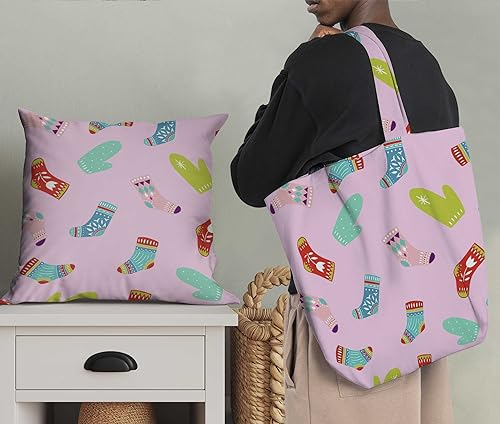 Image of Soimoi Pink Poly Georgette Fabric Socks & Gloves Folk Art Print Sewing Fabric Meter 52 Inch Wide
