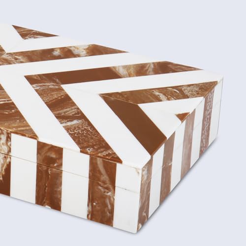 Image of Handicrafts Home Chevron Collection, Storage Organizer Decorative Box Multipurpose Gift - Chevron Brown 12x6x2 inch