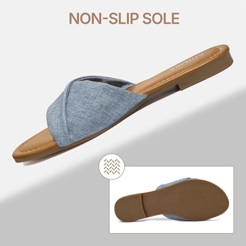 Image of ATHMILE Sandals for Women 2026 Dressy Summer Flat | Comfortable Fashion Beach Cute Ladies Slides Leather Casual Dress Women's Sandals Size 6-11