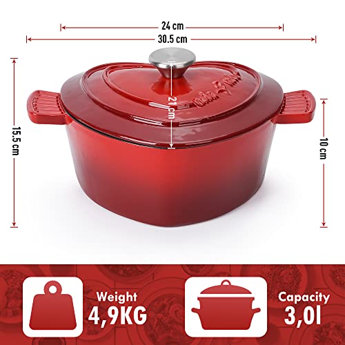 MIAMIO - Enameled Cast Iron Dutch Oven in Heart Shape Non Stick Pot/Gift for Christmas, Suitable for All Heat Types + Oven (3 L, 24 cm) - Image 5