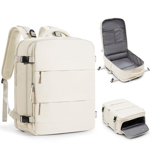 Image of coofay Large Travel Backpack Carry on Flight Approved Mochila De Viaje Personal Item Backpack for Airlines Frontier Airlines Personal Item Bag Large Backpack for Travel Backpacks for Men Women Beige