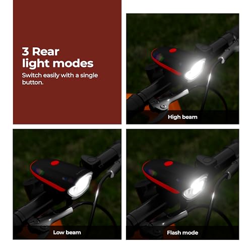 Image of Lifelong 2-in-1 Rechargeable Cycle Light with Horn & Rear Taillight | LED Front Cycle Light & Rear Bike Taillight Combo | USB Rechargeable Cycle Lights for Bicycle, Electric Bike