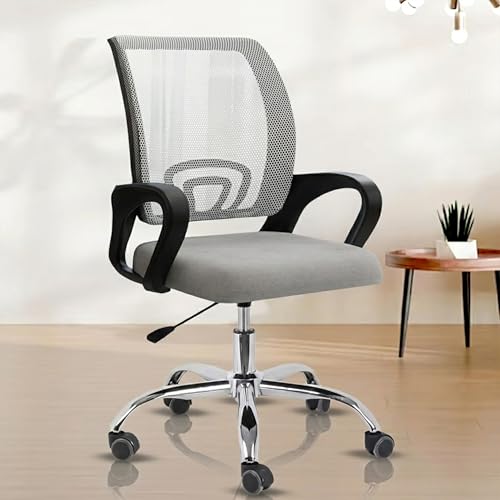 Image of NORMAN JR, Ergonomic Desk Chair Mesh Computer Chair with Lumbar Support Armrest Executive Rolling Swivel Adjustable Mid Back Chair - Solid Grey & Black Handle